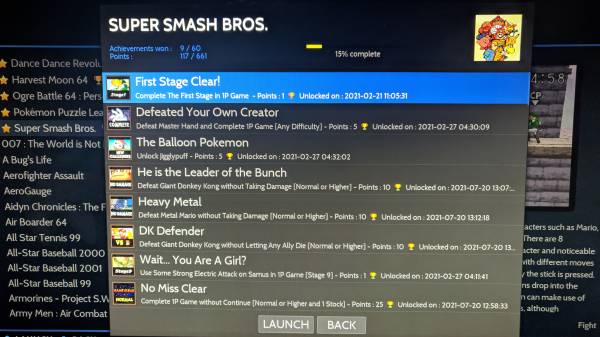 Screenshot showing the achievements in ES.