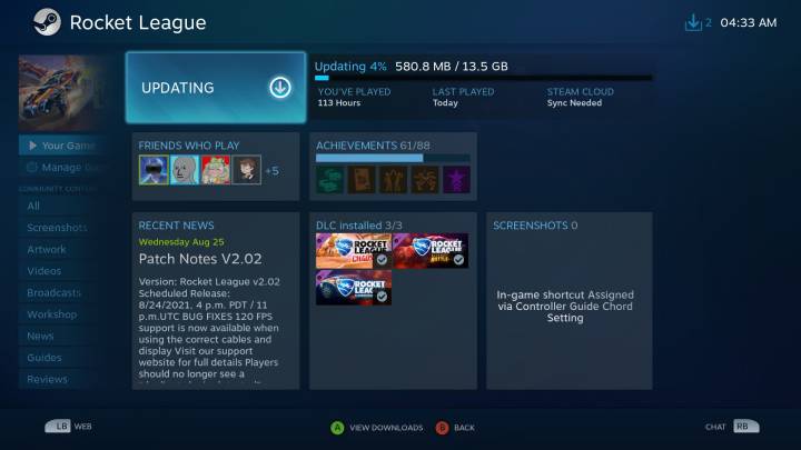 Installing a game with Steam. When did Rocket League get this large?!