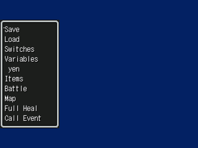 A screenshot of the EasyRPG Debug Menu, all the informations displayed in it are described in this section.