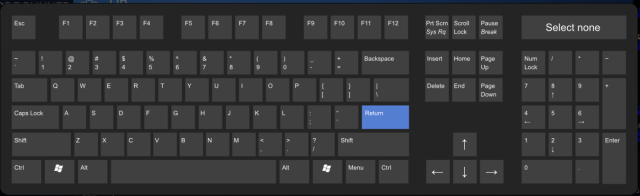 Screenshot of the pad2key configuration window showing the keys that can be assigned to a button