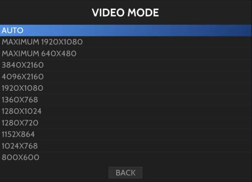 ES's video mode screen shows a list of available resolutions/their alternate modes.