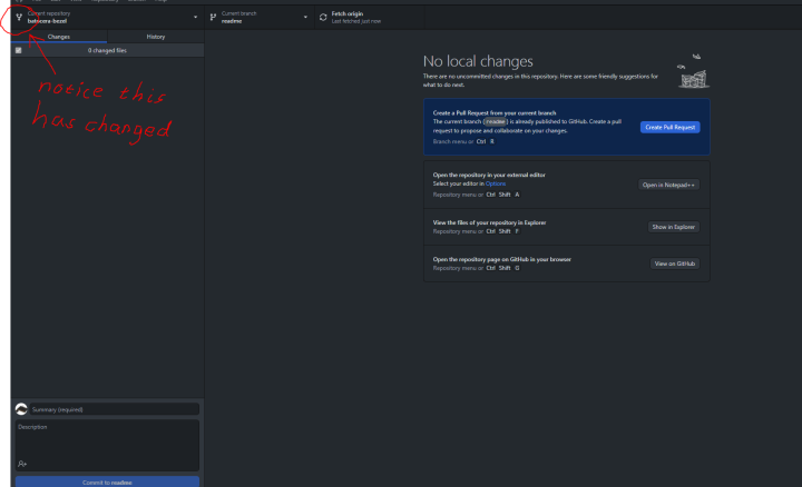 Notice that the icon in the top left has changed from a repository book to a fork tree.