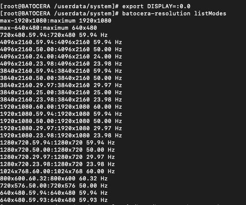 SSH session showing a large list of video modes reported by the display's EDID.